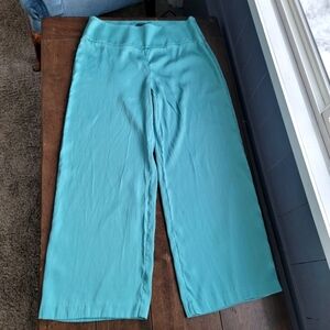 Linda Allard Ellen Tracy 100% Silk Wide Satin Trousers sz 16 Blue Green